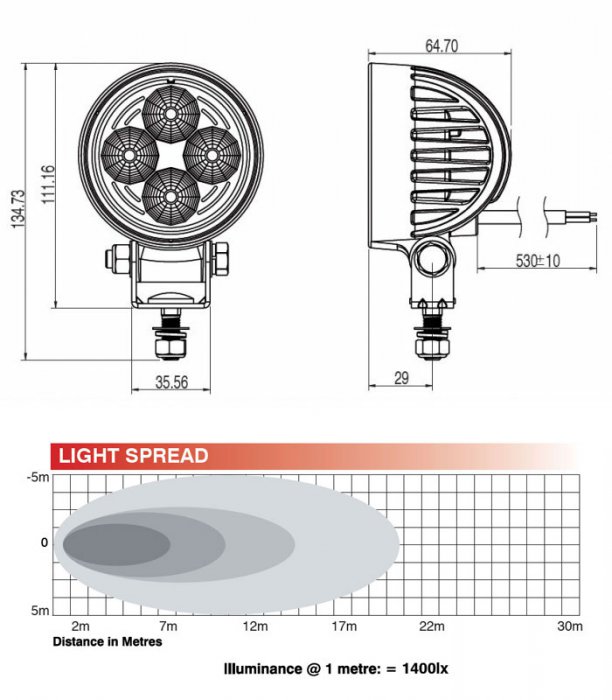 Technical Dimensions Work Lamp