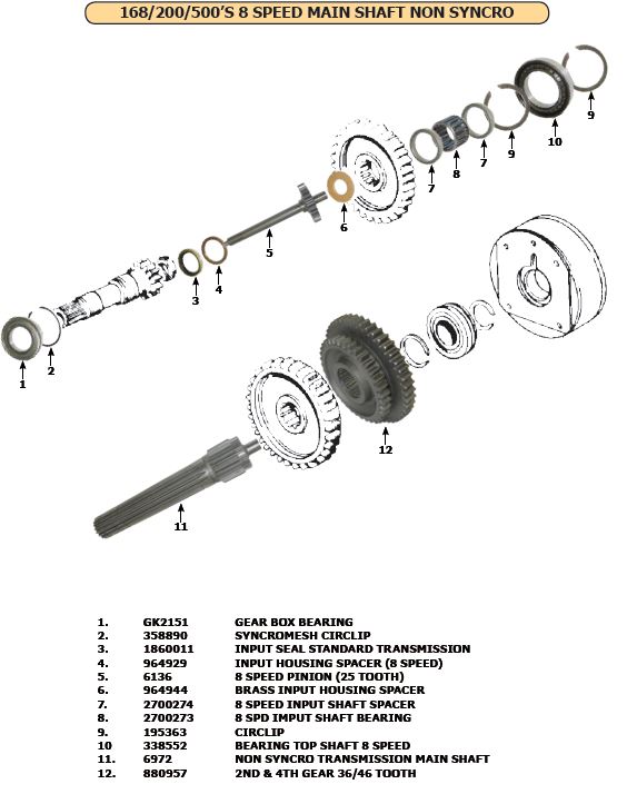 Main shaft non syncro 8 speed