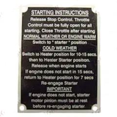 STARTING INSTRUCTION PLATE - MF65 ALL MODELS