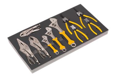 Tool Tray with Adjustable Wrench & Pliers Set 10pc